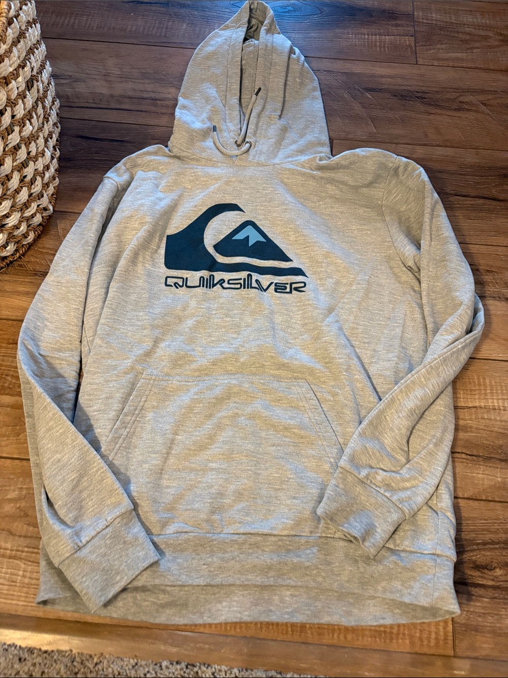 Quiksilver Light Gray Hoodie with Navy Logo